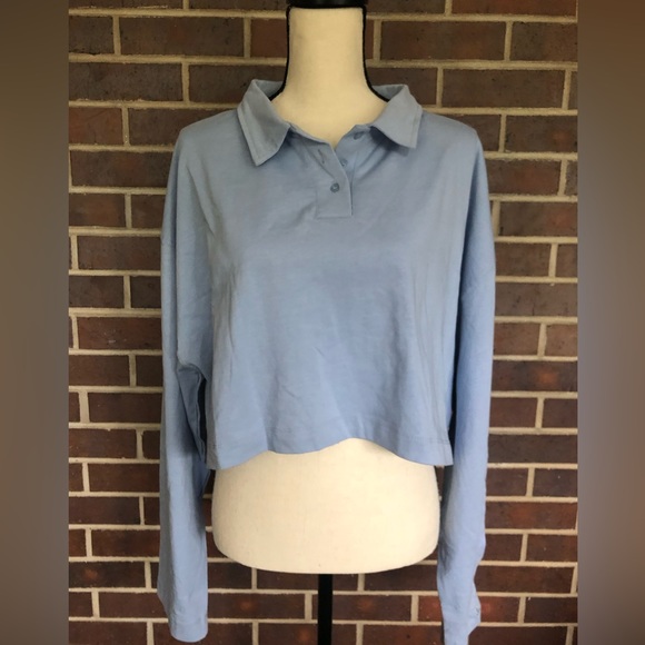NWT COTTON ON BODY Crop Long Sleeve Polo Top in Iced Sky Blue Sz XL New - Picture 5 of 7